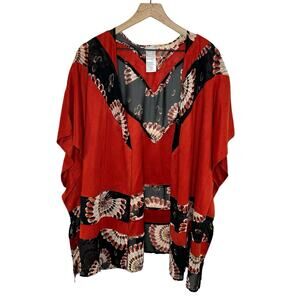 Chico’s Mixed Media Floral Sheer/Faux Suede Open Front Kimono Top Size L/XL